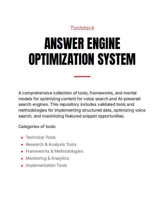 First page of the AEO system SEO tutorial showing Answer Engine Optimization framework