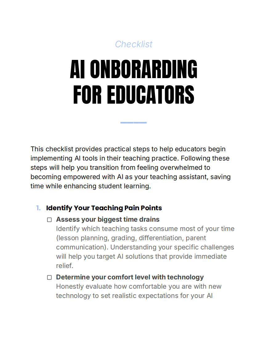 First page preview of AI onboarding software for teachers checklist