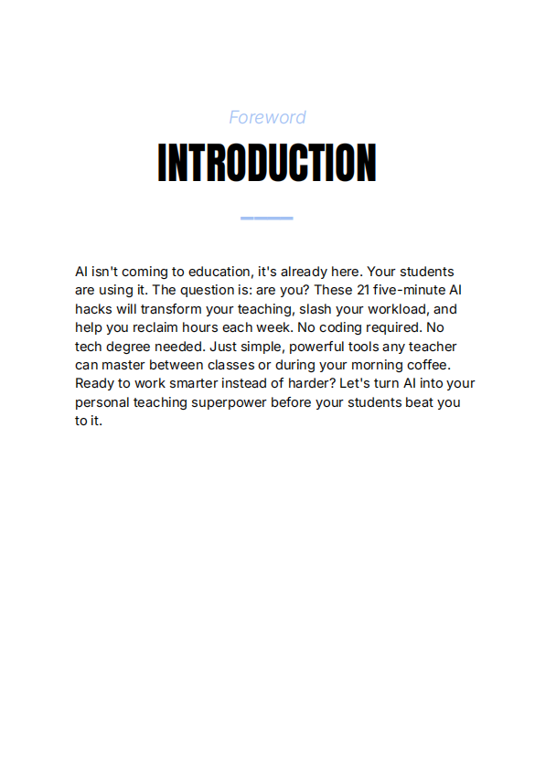 Introduction preview of AI time-saving hacks for teachers guide