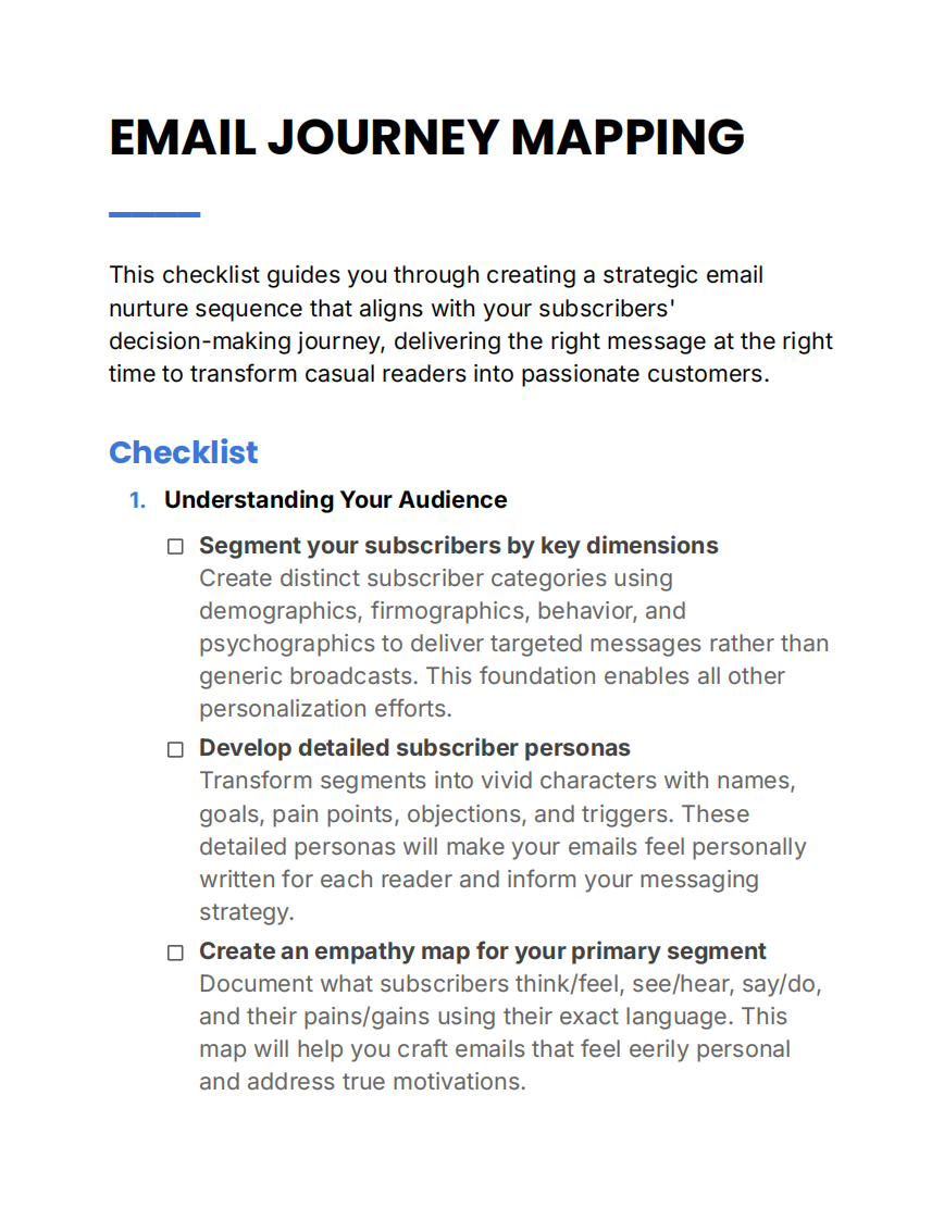 First page explaining how to understand your audience for email journey mapping