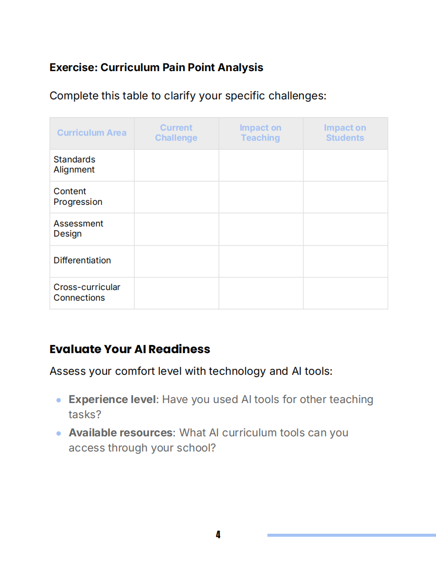Example exercise from the guide — using AI tools to create adaptive lesson plans