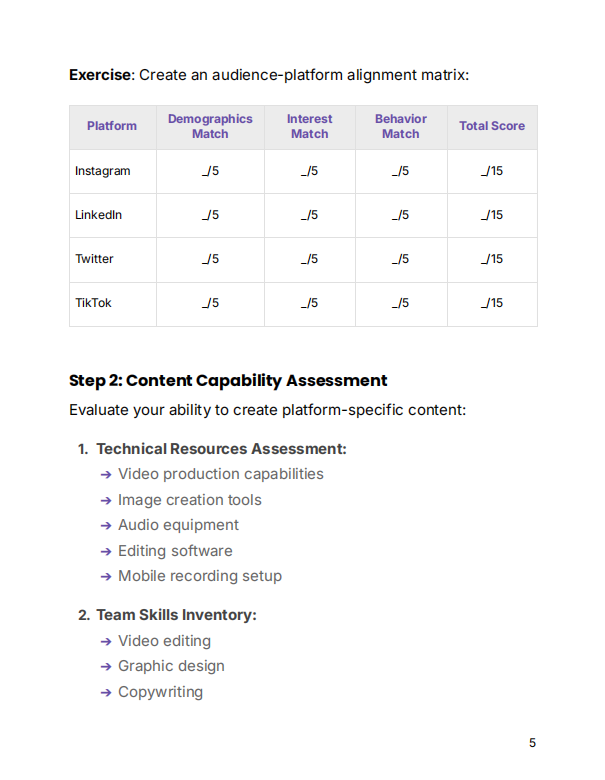 Step 2 audience-platform alignment matrix exercise from the guide