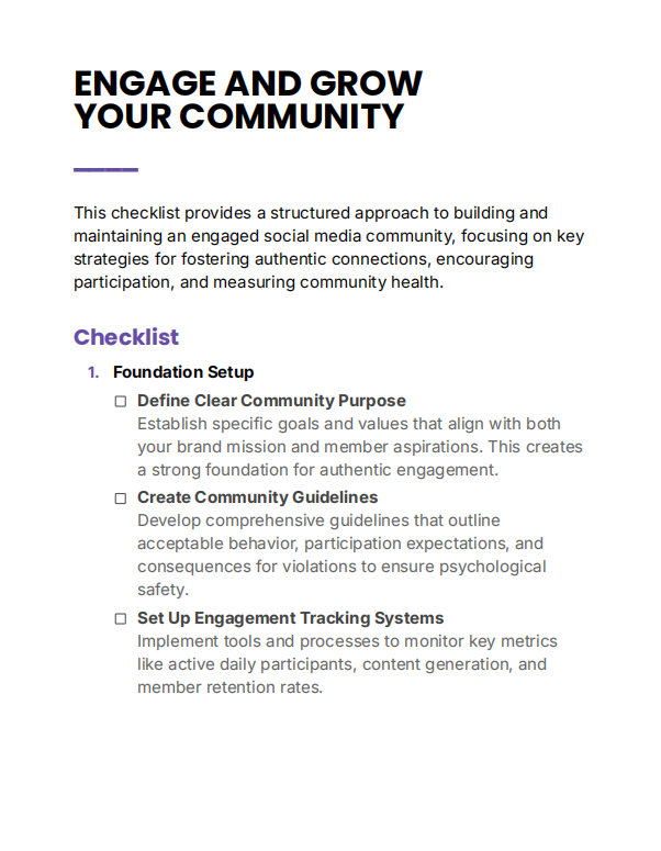 Page 1 showing foundation setup for engaging social media communities
