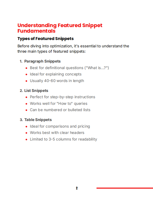First page preview explaining featured snippet fundamentals.