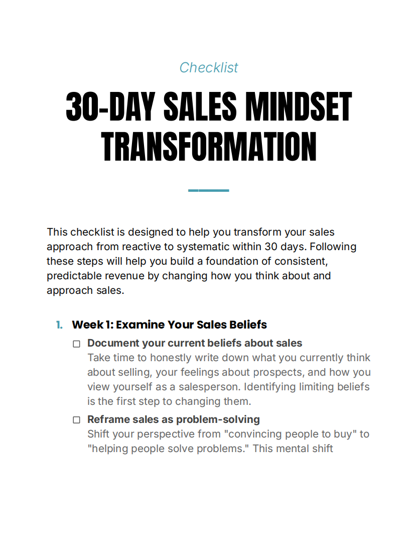 First page of the sales mindset training program showing week one exercises.